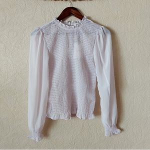 Farrow Lilac Smocked ruffle high neck blouse NWT